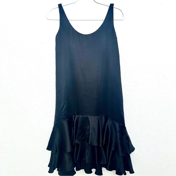 Jayson Brunsdon Silk Midi Dress Dark Romantic Boho Ruffle Party Black Size US 0 - Picture 1 of 10
